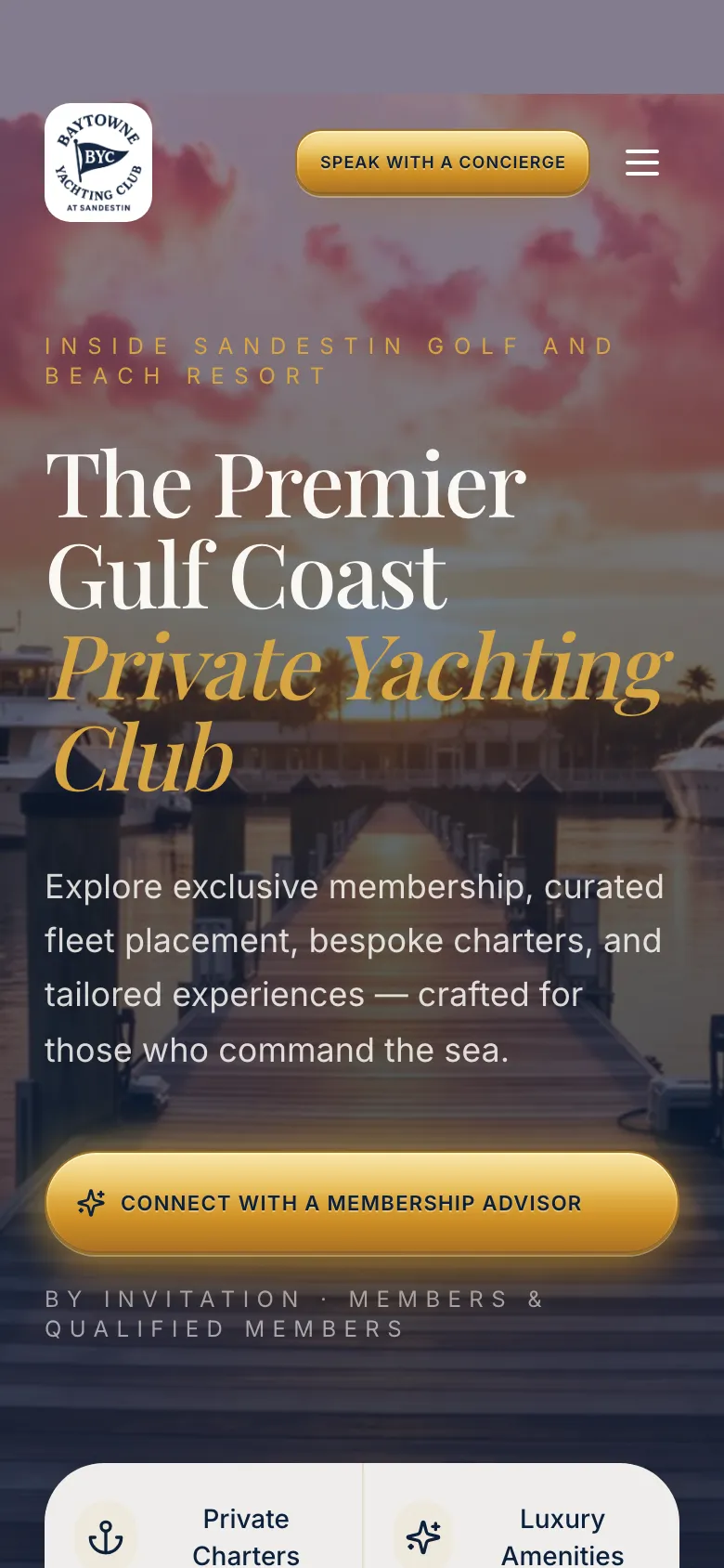 Baytowne Yachting Club website on a phone