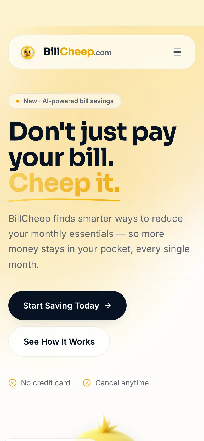 BillCheep website on a phone
