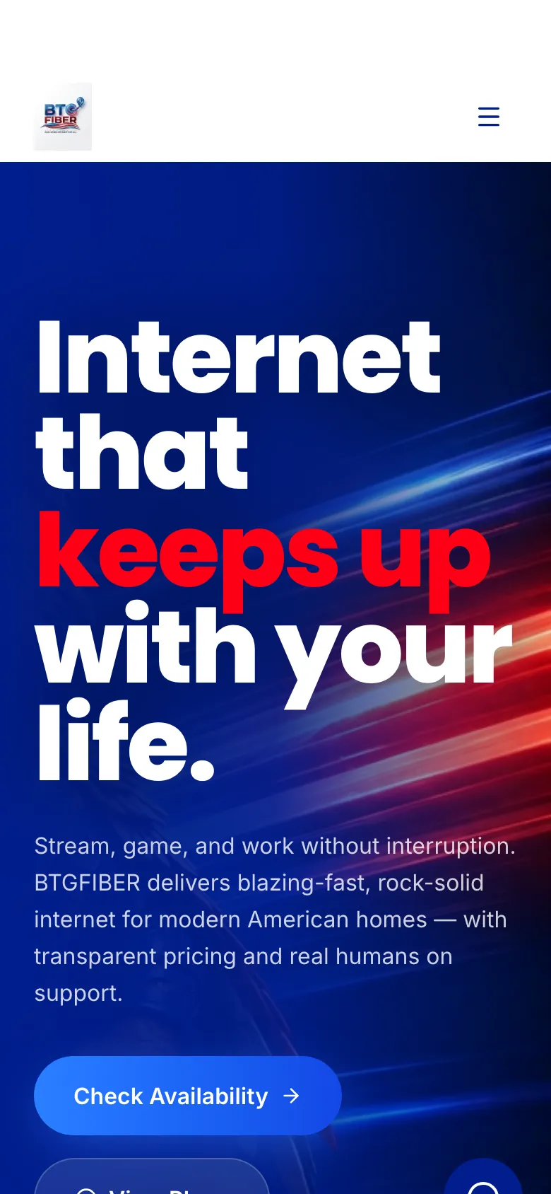 BTG Fiber website on a phone