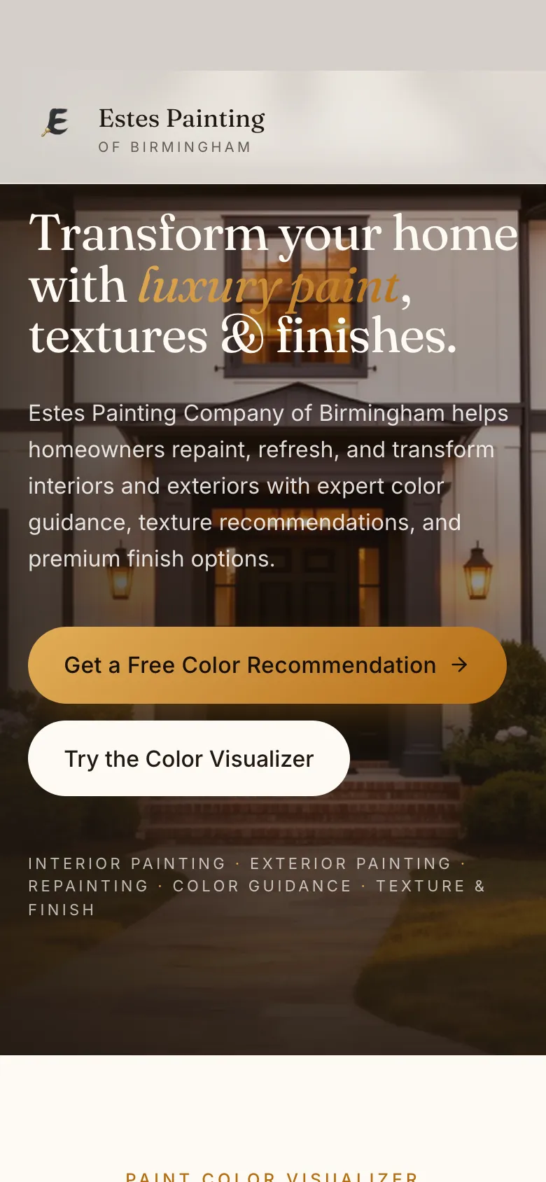 Estes Painting Company website on a phone